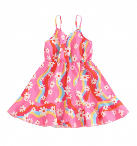 Pink Groovy Daisies Tank Ruffles Dress - PREORDER