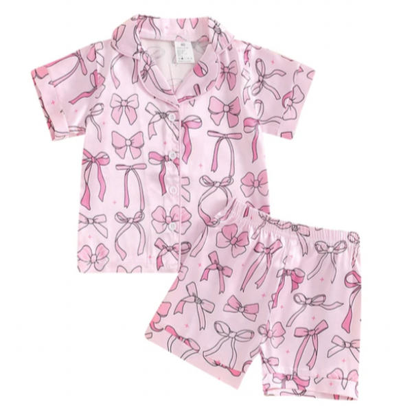 Hot Pink Bows & Stars Silk Pajamas (2 Styles) - PREORDER