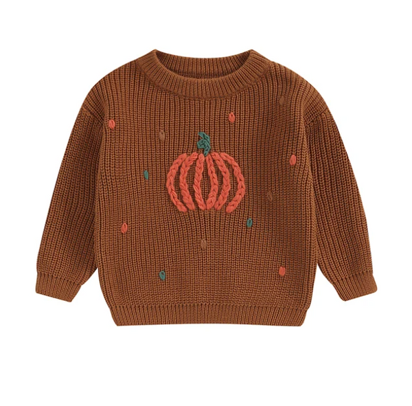 Pumpkins & Polka Dots Embroidered Knit Sweaters (5 Colors) - PREORDER