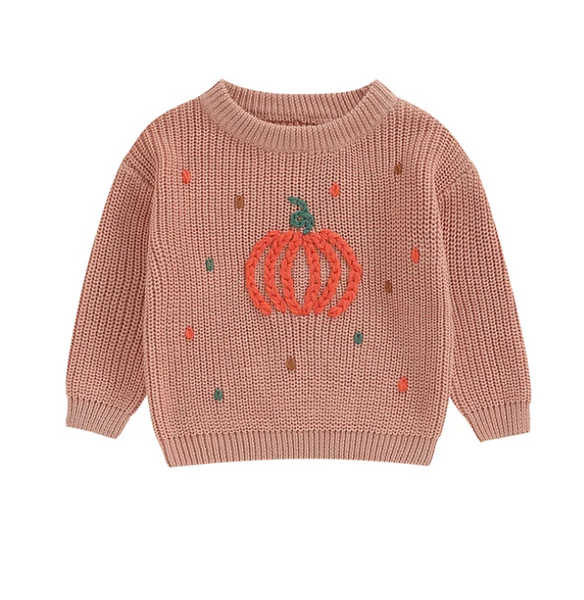 Pumpkins & Polka Dots Embroidered Knit Sweaters (5 Colors) - PREORDER