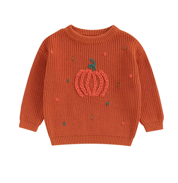 Pumpkins & Polka Dots Embroidered Knit Sweaters (5 Colors) - PREORDER