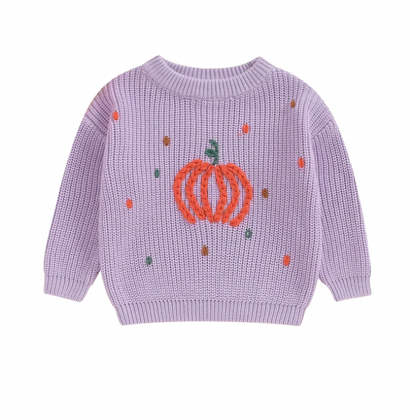 Pumpkins & Polka Dots Embroidered Knit Sweaters (5 Colors) - PREORDER