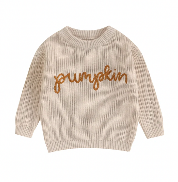 Pumpkin Embroidered Knit Sweaters (3 Colors) - PREORDER