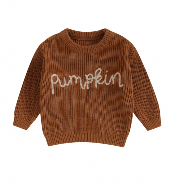 Pumpkin Embroidered Knit Sweaters (3 Colors) - PREORDER