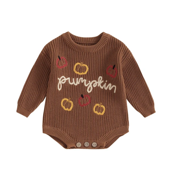 Pumpkin Embroidered Knit Rompers (2 Colors) - PREORDER