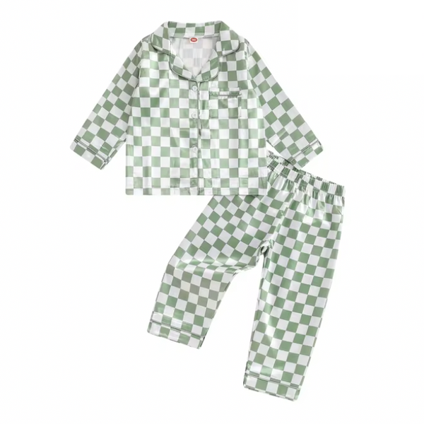 Checkered Silk Pajamas (3 Colors) - PREORDER