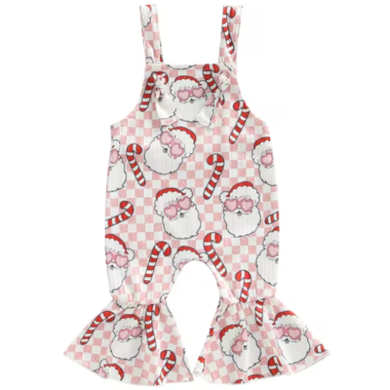 Checkered Santas & Candy Canes Ribbed Bells Romper - PREORDER