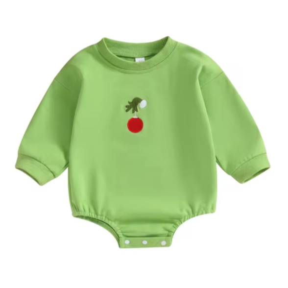 Embroidered Grinch Romper - PREORDER