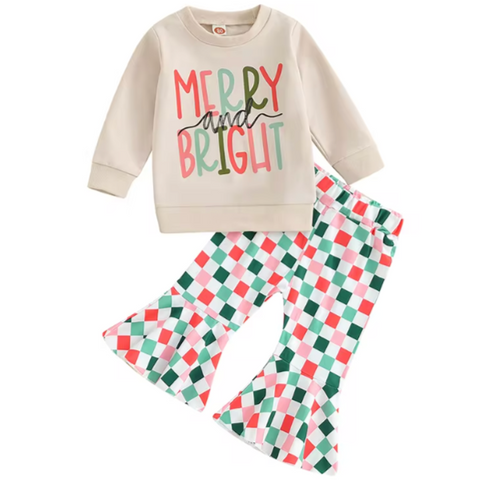 Merry & Bright Christmas Checkered Bells Outfit - PREORDER