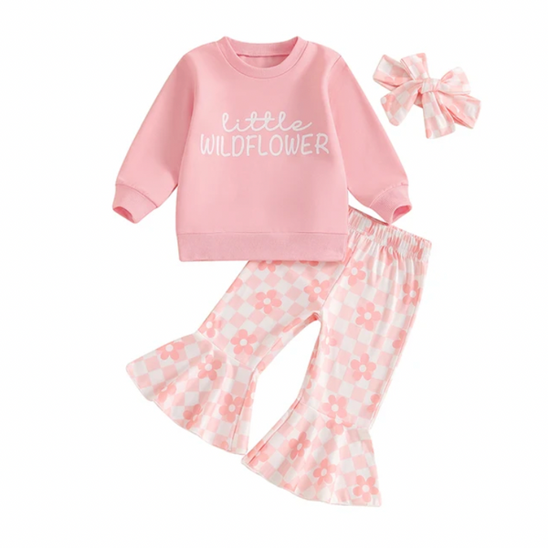 Little Wildflower Checkered Daisies Bells Outfits & Bows (2 Colors) - PREORDER