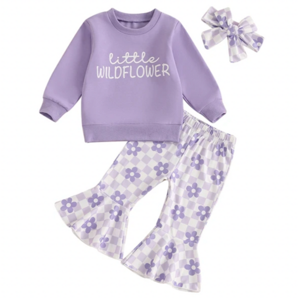 Little Wildflower Checkered Daisies Bells Outfits & Bows (2 Colors) - PREORDER