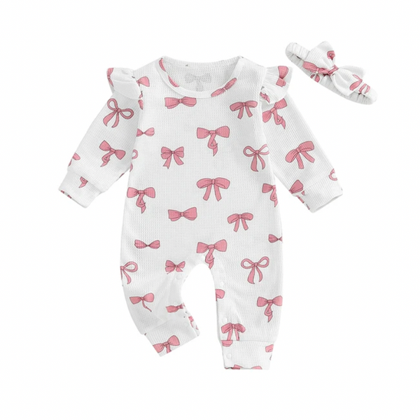 Pretty Pink Bows Waffle Rompers & Bows (3 Colors) - PREORDER