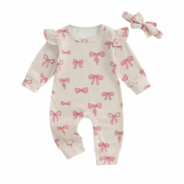 Pretty Pink Bows Waffle Rompers & Bows (3 Colors) - PREORDER