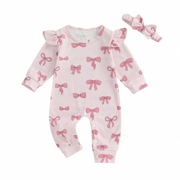 Pretty Pink Bows Waffle Rompers & Bows (3 Colors) - PREORDER