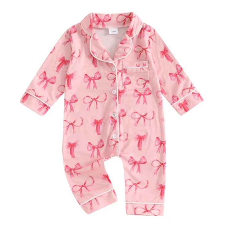 Pink Bows Pajamas Romper - PREORDER