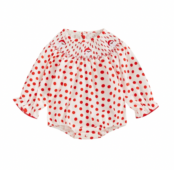 Polka Dot Santas Embroidered Rompers (2 Colors) - PREORDER