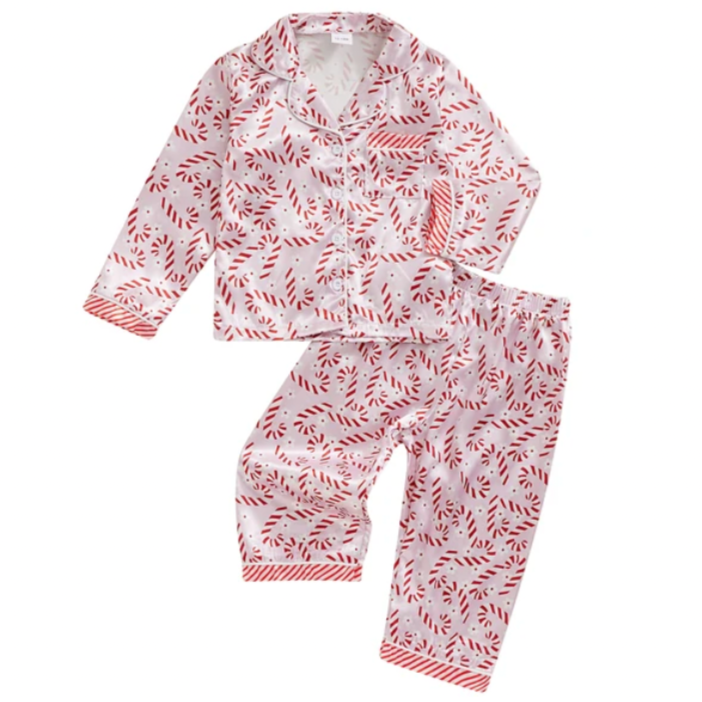 Candy Cane & Daisies Silk Pajamas - PREORDER