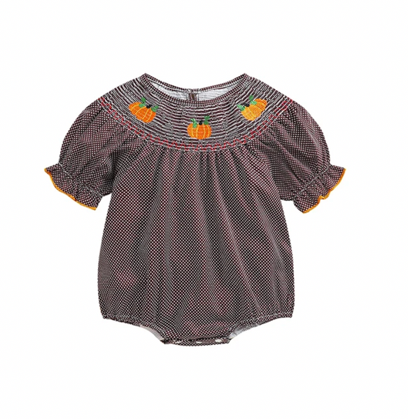 Plaid Pumpkins Puff Sleeve Rompers (5 Colors) - PREORDER