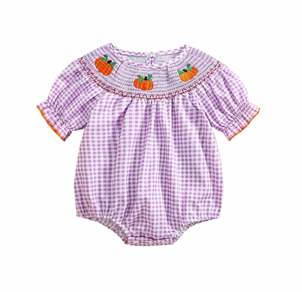 Plaid Pumpkins Puff Sleeve Rompers (5 Colors) - PREORDER