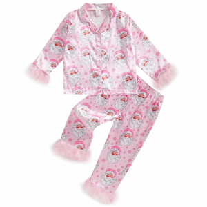 Pink Santa Fuzzy Silk Pajamas - PREORDER