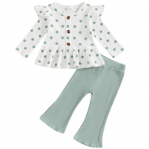 Green Polka Dots Ribbed Bells Outfit - PREORDER