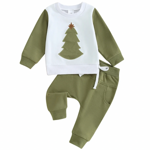 Two Tone Christmas Tree Jogger Outfit - PREORDER