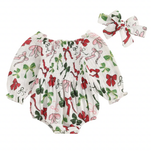 Christmas Bows Romper & Bow - PREORDER