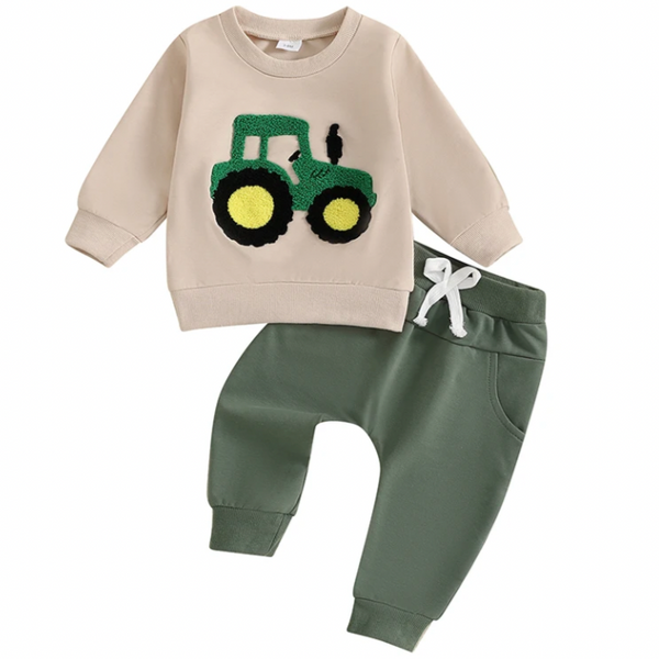 Big Green Tractor Jogger Outfit (3 Colors) - PREORDER