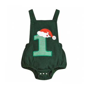 ONE Striped Santa Corduroy Romper - PREORDER