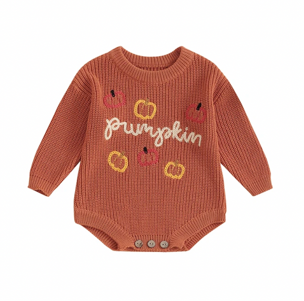 Pumpkin Knit Rompers & Sweaters (2 Colors) - PREORDER