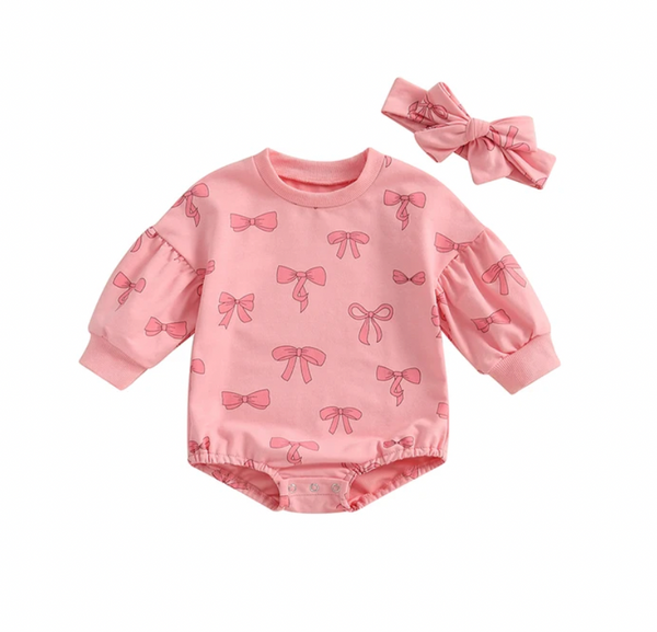 Pretty Pink Bows Bubble Rompers & Bows (3 Colors) - PREORDER