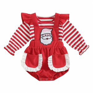 Striped Santa Pockets Romper Outfit - PREORDER