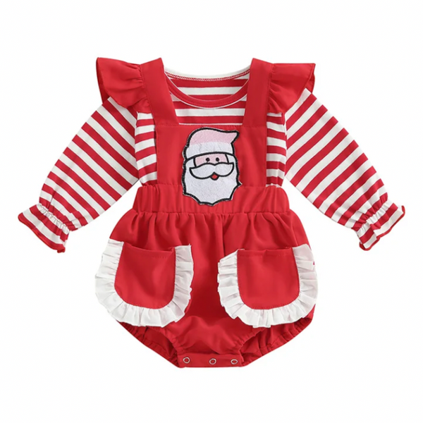 Striped Santa Pockets Romper Outfit - PREORDER