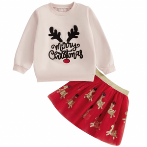 Merry Christmas Reindeer Tutu Skirt Outfit - PREORDER