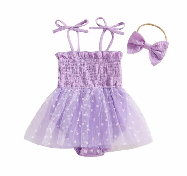 Mini Hearts Tutu Romper Dresses & Bows (2 Colors) - PREORDER