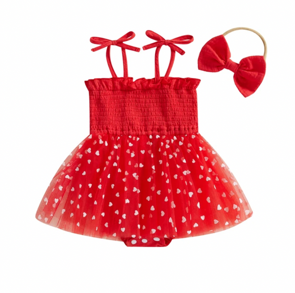 Mini Hearts Tutu Romper Dresses & Bows (2 Colors) - PREORDER