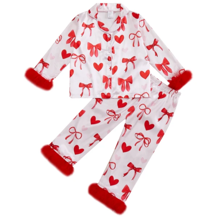 Big Red Bows & Hearts Silk Fuzzy Pajamas (2 Colors) - PREORDER