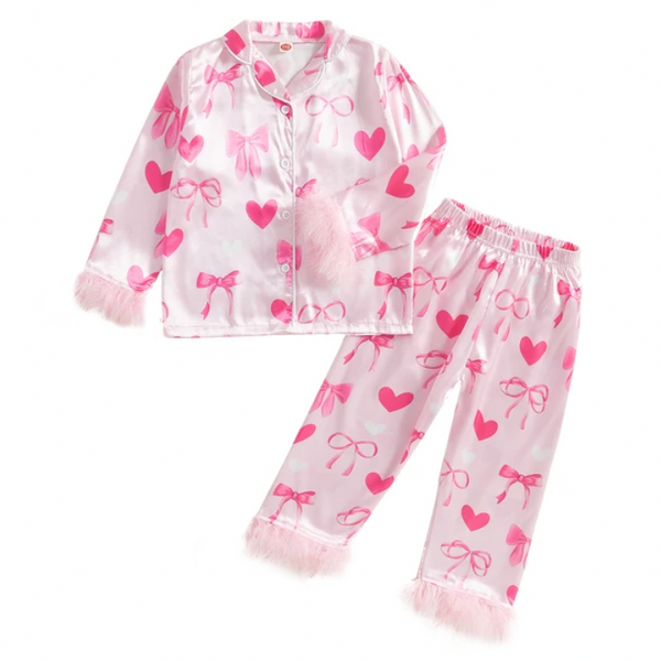 Big Red Bows & Hearts Silk Fuzzy Pajamas (2 Colors) - PREORDER