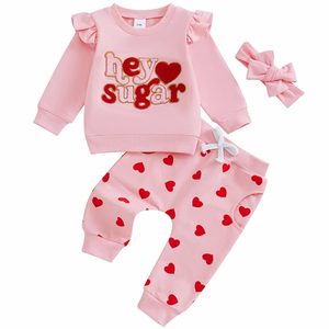 Hey Sugar Mini Hearts Jogger Outfit & Bow - PREORDER