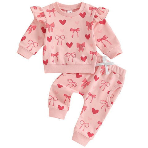 Big Red Bows & Hearts Ruffle Jogger Outfit - PREORDER