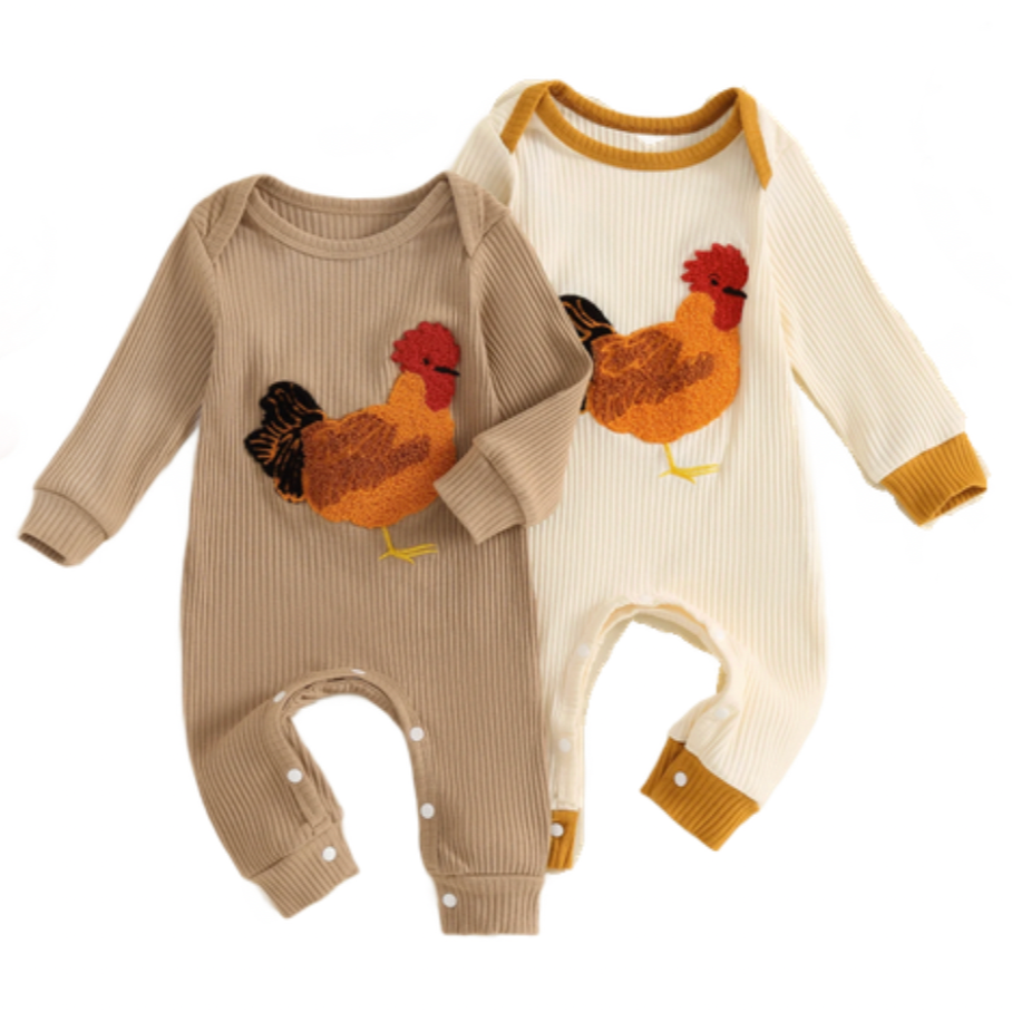 Rooster Ribbed Pants Rompers (2 Colors) - PREORDER