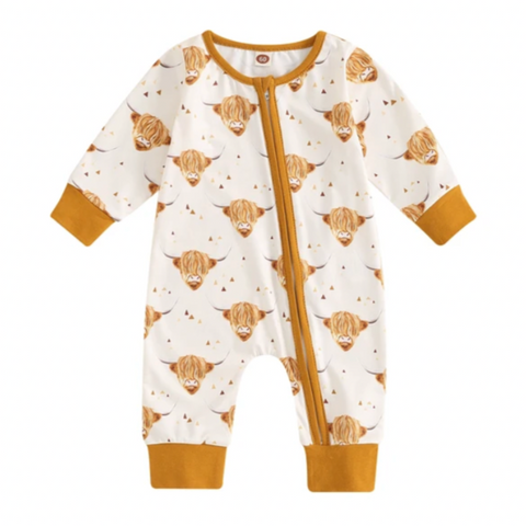 Highland Cows & Triangles Zipper Romper - PREORDER