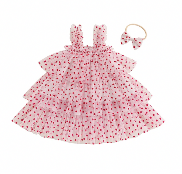 Mini Hearts Triple Ruffle Tutu Dresses & Bows (4 Colors) - PREORDER