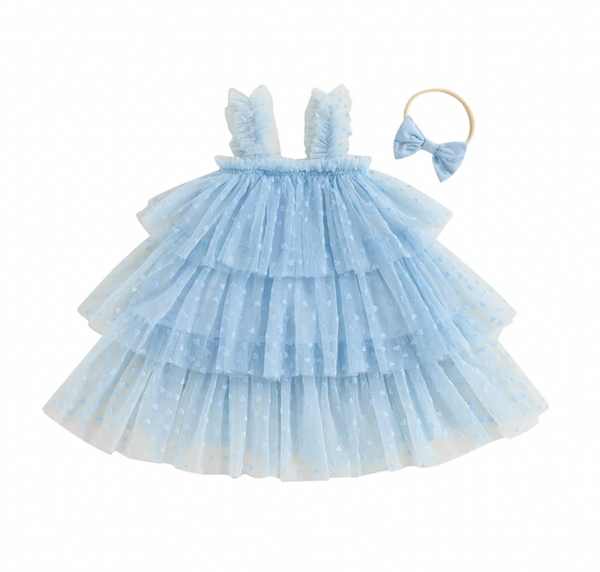 Mini Hearts Triple Ruffle Tutu Dresses & Bows (4 Colors) - PREORDER