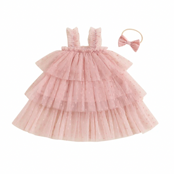 Mini Hearts Triple Ruffle Tutu Dresses & Bows (4 Colors) - PREORDER