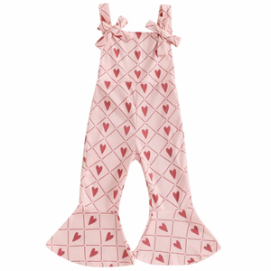 Checkered Hearts Ribbed Bells Romper - PREORDER