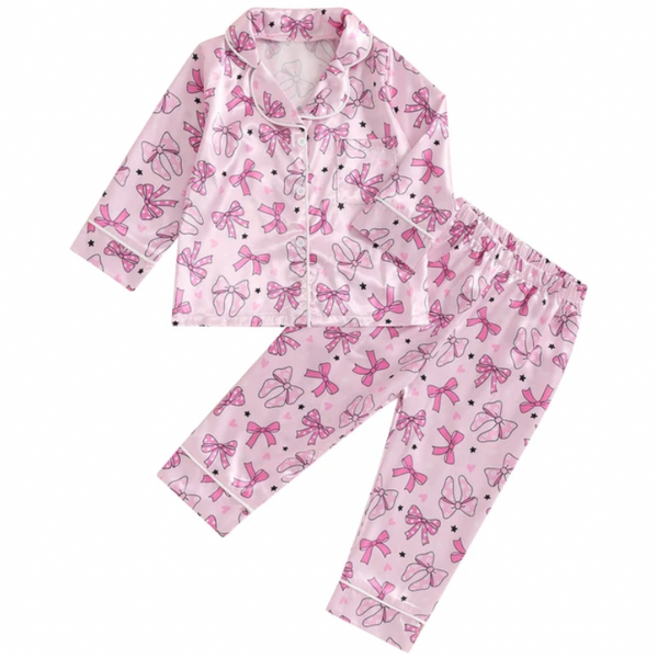 Pink Valentine Bows Silk Pajamas - PREORDER