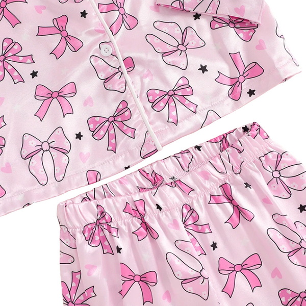 Pink Valentine Bows Silk Pajamas - PREORDER