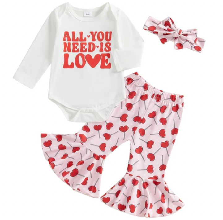 All You Need is Love Heart Lollipops Bells Outfit & Bow - PREORDER