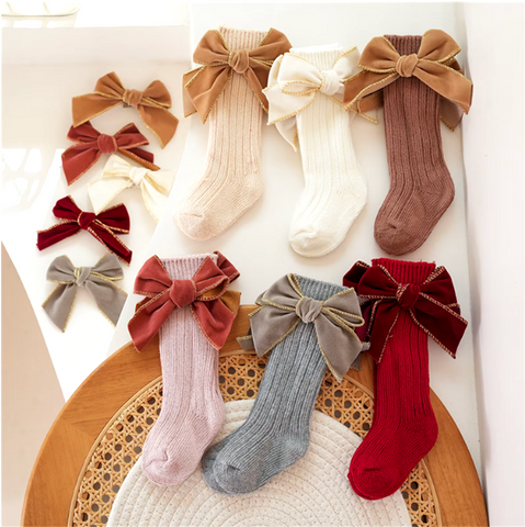 Bella Neutral Big Bow Socks (6 Colors) - PREORDER